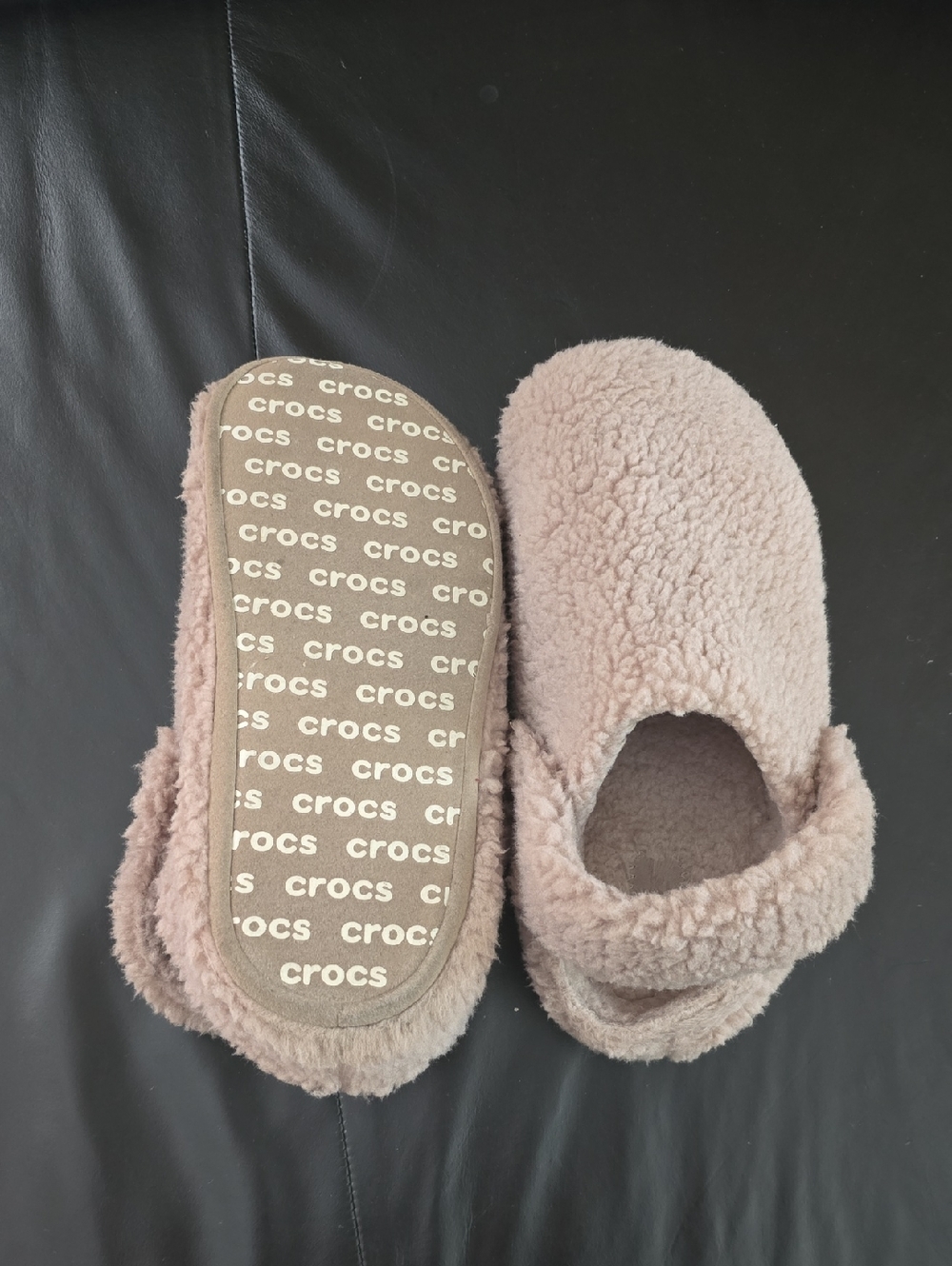 CROCS Plush Sherpa Slip-On Slippers in Khaki. Teddy Bear CROCS!
